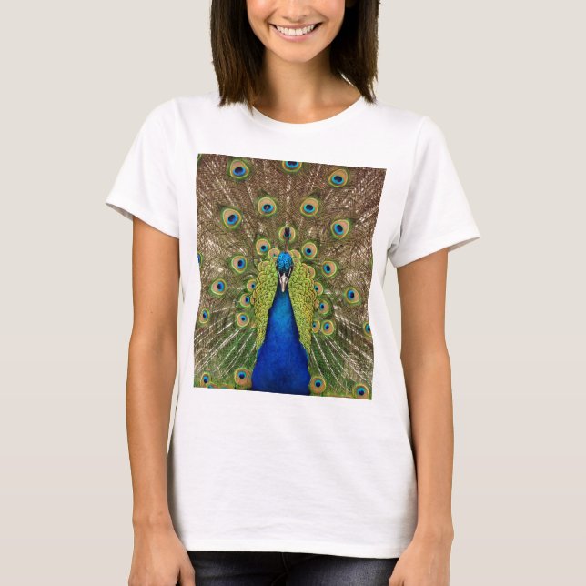 Beautiful peacock and tail feathers print T-Shirt (Front)
