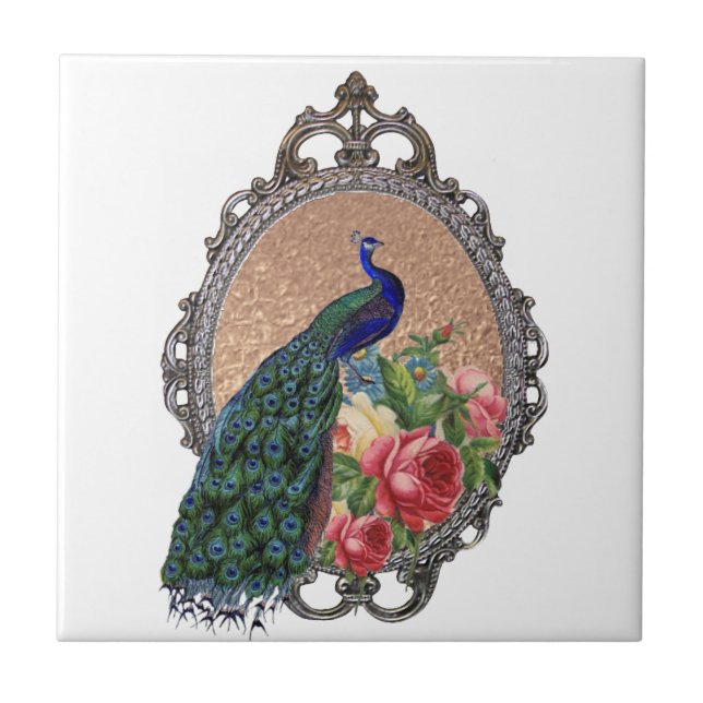 Beautiful peacock art, personalized tile (Front)