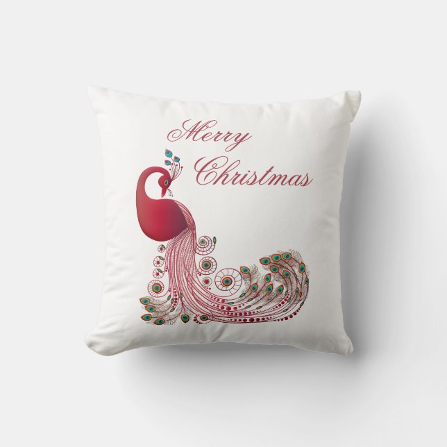 Beautiful Peacock Christmas Throw Pillow (Front)