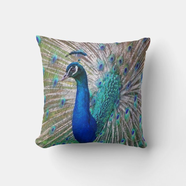Beautiful Peacock Decorative Throw Pillow (Front)