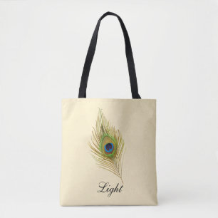 Beautiful peacock feather & calligraphy tote bag