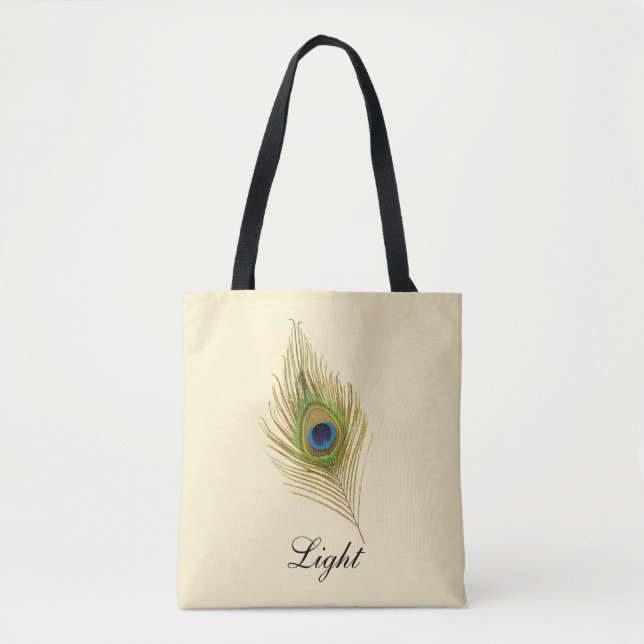 Beautiful peacock feather & calligraphy tote bag (Front)