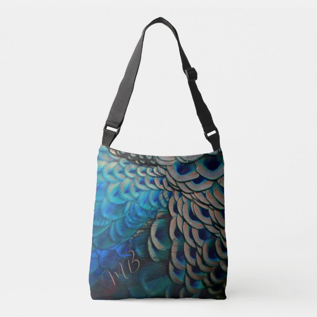 Beautiful Peacock Feather Eye Plumes Cluster Crossbody Bag (Front)