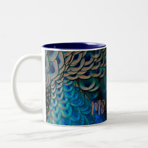 Beautiful Peacock Feather Eye Plumes Cluster Two-Tone Coffee Mug