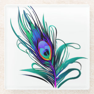 Beautiful Peacock Feather Glass Coaster