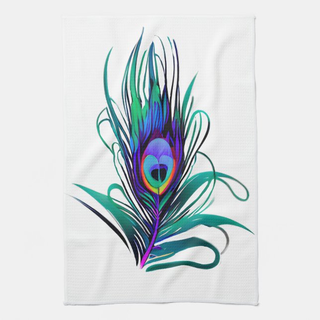 Beautiful Peacock Feather Kitchen Towel (Vertical)