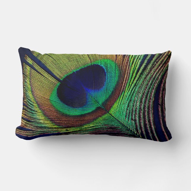 beautiful peacock feather original  photo art lumbar pillow (Front)