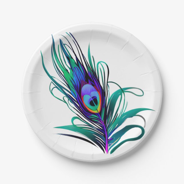 Beautiful Peacock Feather Paper Plate (Front)