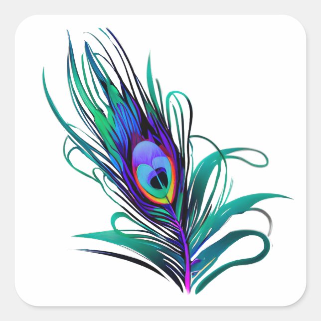 Beautiful Peacock Feather Square Sticker (Front)