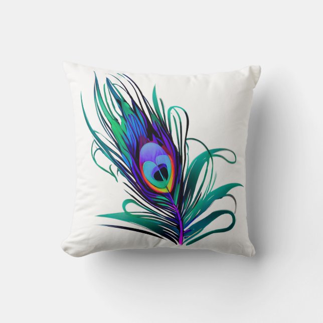 Beautiful Peacock Feather Throw Pillow (Front)