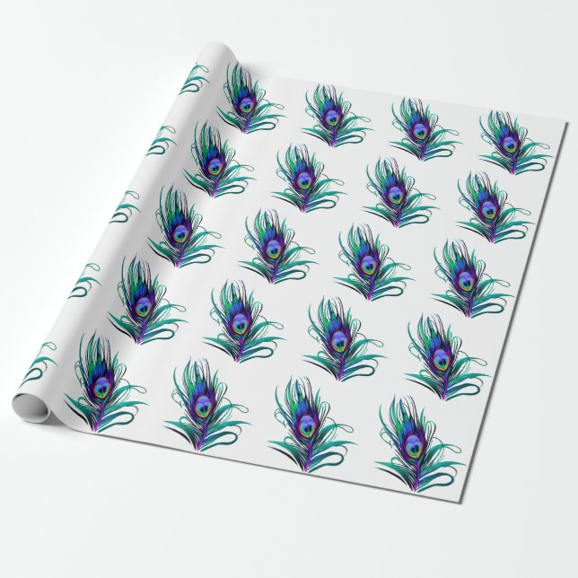 Beautiful Peacock Feather Wrapping Paper (Unrolled)