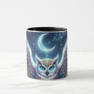 Beautiful Peacock feathered owl design at night  Mug