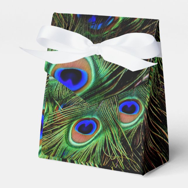 Beautiful Peacock Feathers  Favor Box (Front Side)