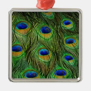 Beautiful Peacock Feathers Metal Ornament