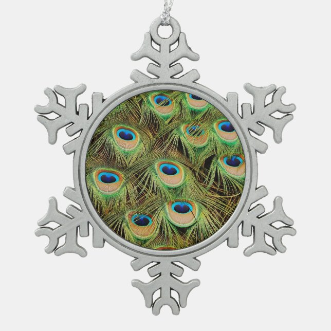 Beautiful peacock feathers pewter ornament (Front)