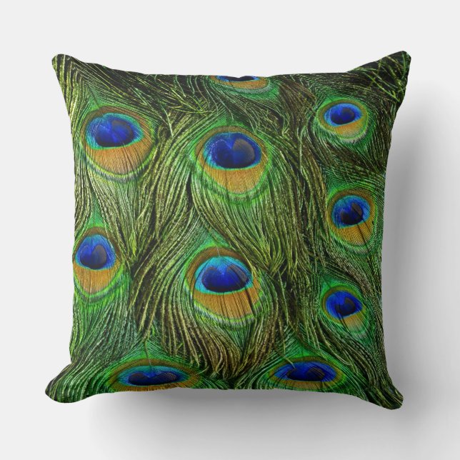 Beautiful Peacock Feathers Throw Pillow (Front)