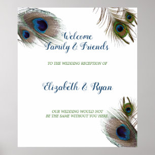 Beautiful Peacock Feathers, Wedding Welcome Poster