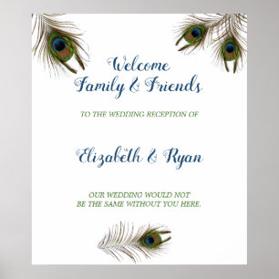 Beautiful Peacock Feathers, Wedding Welcome Poster