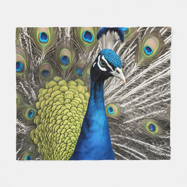 Beautiful Peacock Fleece Blanket (Front (Horizontal))