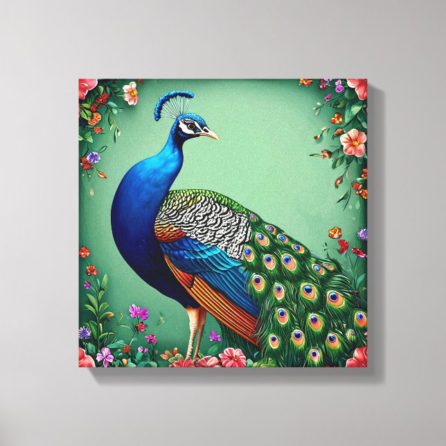 Beautiful peacock floral background canvas print (Front)