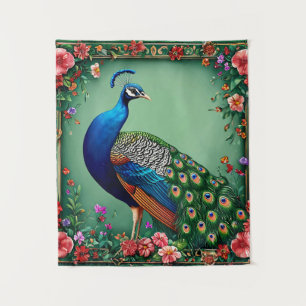 Beautiful peacock floral background tapestry
