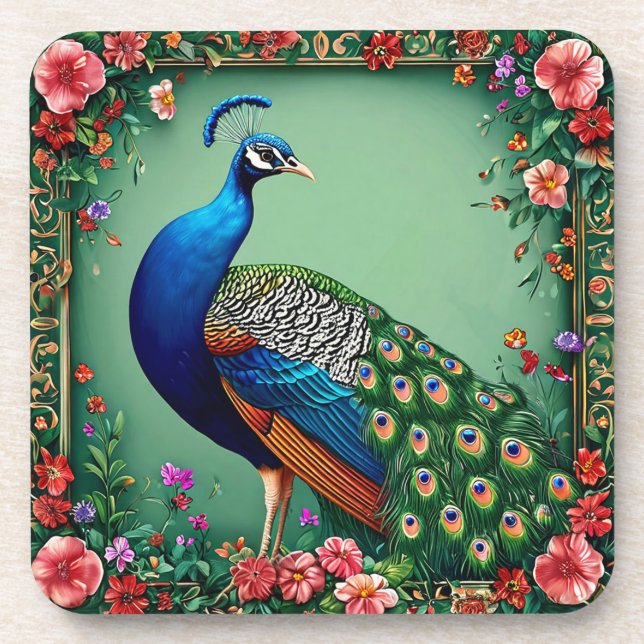 Beautiful peacock flower background coaster (Front)