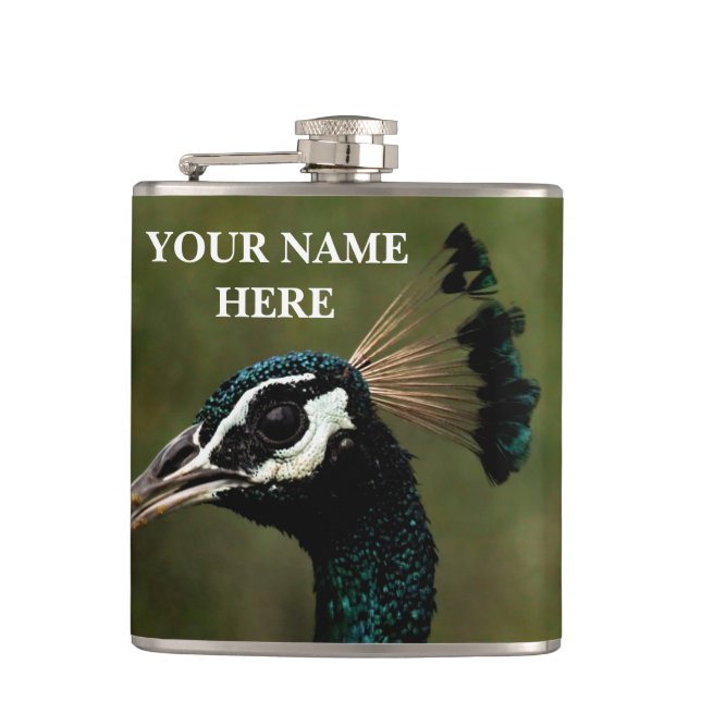 Beautiful Peacock Hip Flask (Front)
