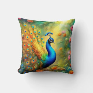 Beautiful Peacock in Garden Bird 98 Throw Pillow