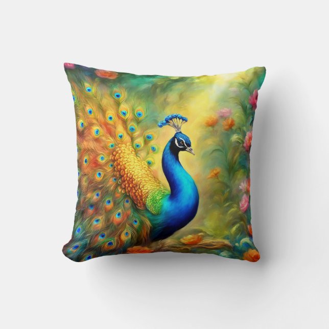 Beautiful Peacock in Garden Bird 98 Throw Pillow (Front)