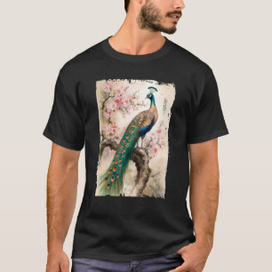 beautiful peacock Japanese cherry blossom art T-Shirt