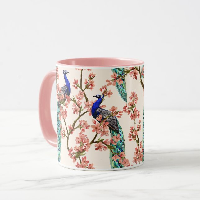 Beautiful Peacock Pattern Mug (Front Left)