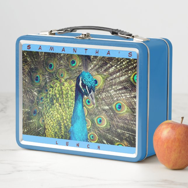 Beautiful Peacock (Personalize Name)  Metal Lunch Box (In Situ)