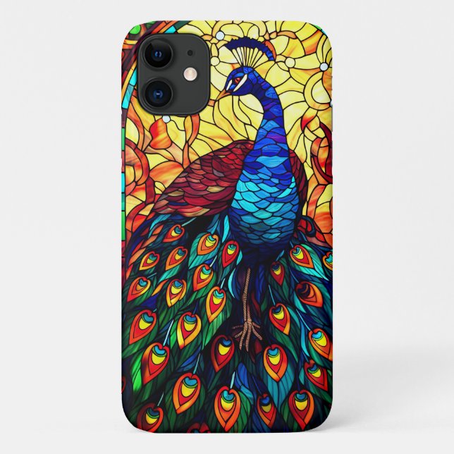 Beautiful Peacock Stained Glass Wildlife Art Case-Mate iPhone Case (Back)