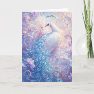 Beautiful Peacock Surrounded by Soft Pastel Flower Card