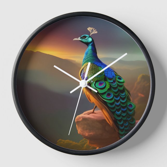 Beautiful Peacock welcomes the Day  Clock (Front)