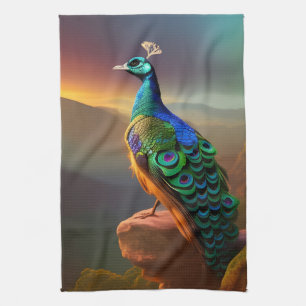 Beautiful Peacock Welcomes the Day  Kitchen Towel