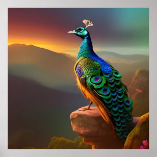 Beautiful Peacock Welcomes the Day Poster