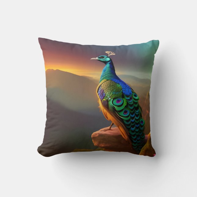 Beautiful Peacock welcomes the Day  Throw Pillow (Front)