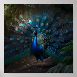 Beautiful Peacock with A Colourful Tail  Poster