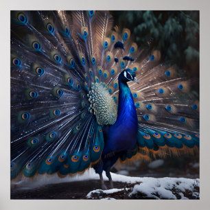 Beautiful Peacock with Colourful Feathers Tail Bir Poster
