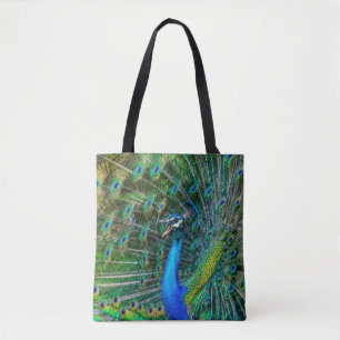 Beautiful Peacock with Feathers Open Tote Bag