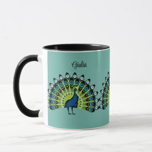 Beautiful Peacocks Full Glory With Name Monogram  Mug