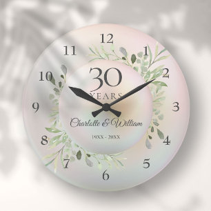Beautiful Pearl 30th Anniversary Greenery Large Clock