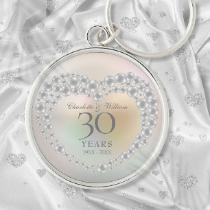 Beautiful Pearl 30th Wedding Anniversary Keychain