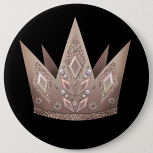 Beautiful pearl beads glitter crown golden bronze 6 inch round button