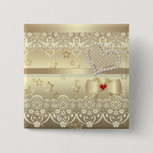 Beautiful pearl beads glitter lace golden heart bo 2 inch square button
