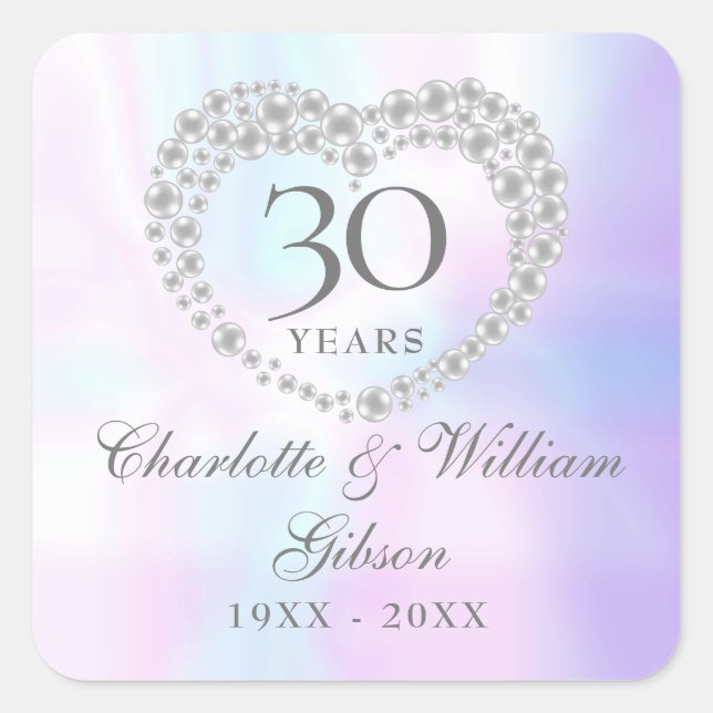 Beautiful Pearl Heart 30th Anniversary Square Sticker (Front)