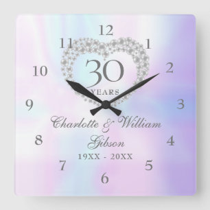 Beautiful Pearl Heart 30th Anniversary Square Wall Clock