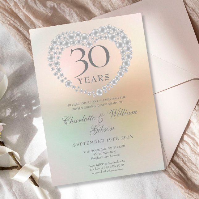 Beautiful Pearl Heart 30th Wedding Anniversary Invitation (Creator Uploaded)