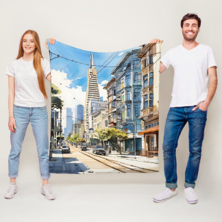 Beautiful pen and ink sketch of San Francisco Fleece Blanket